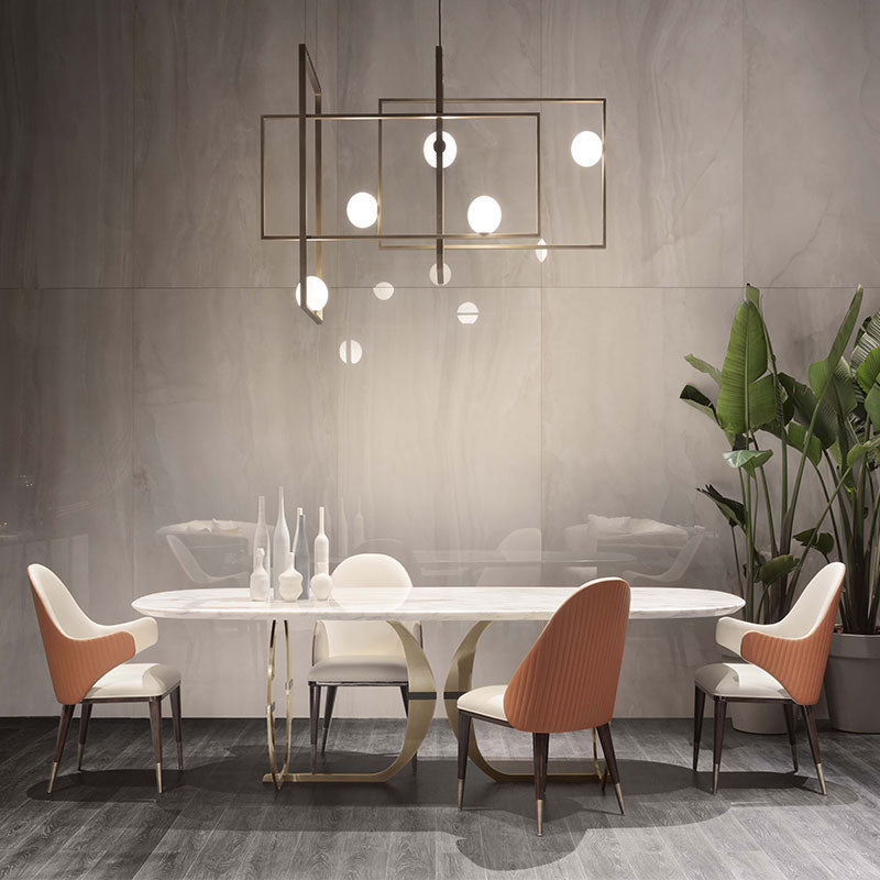 Rectangle Double Pedestal Furniture Luxury Style Stone Dining Room Collection