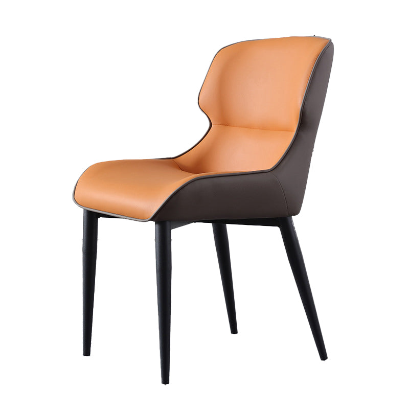 Contemporary Home Faux Leather Side Chair Metallic Finish Wingback Dining Chair