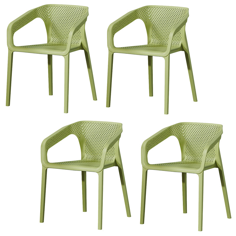 Plastic Slat Back Arm Chair Glam Style Stackable Dining Chair for Indoor