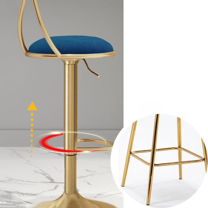 Glam Iron Adjustable Swivel Barstool Low Back Indoor Tall Stool with Upholstered Seat