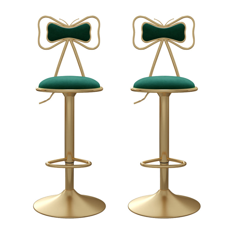 Glam Iron Adjustable Swivel Barstool Low Back Indoor Tall Stool with Upholstered Seat