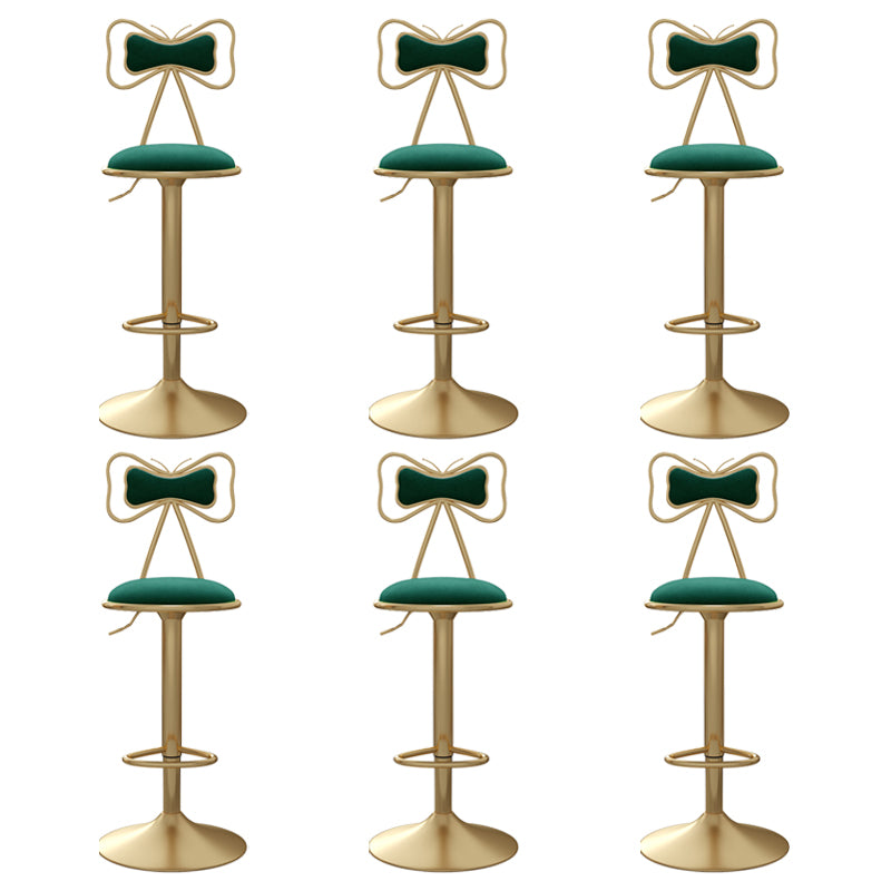 Glam Iron Adjustable Swivel Barstool Low Back Indoor Tall Stool with Upholstered Seat