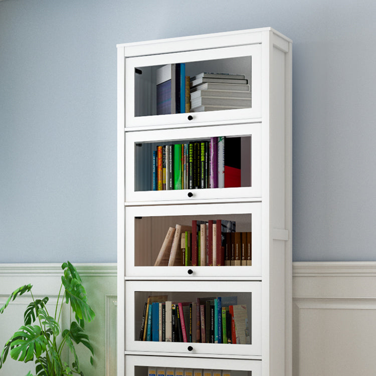 White Manufactured Wood Standard Bookcase Modern Bookshelf with Glass Doors