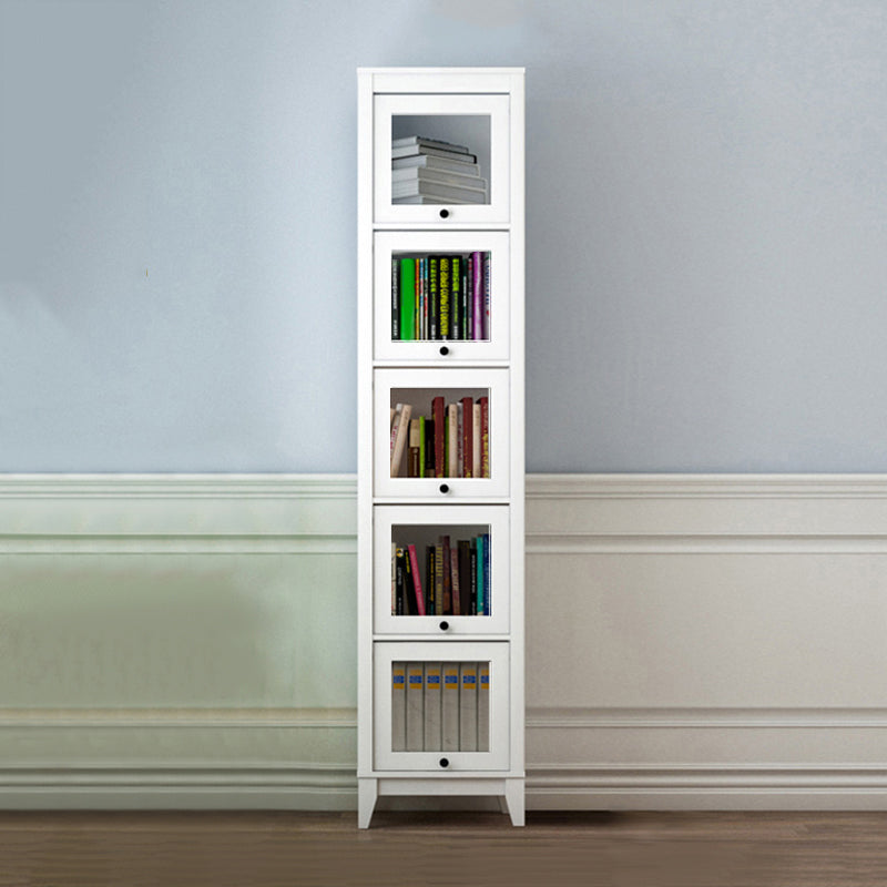 White Manufactured Wood Standard Bookcase Modern Bookshelf with Glass Doors