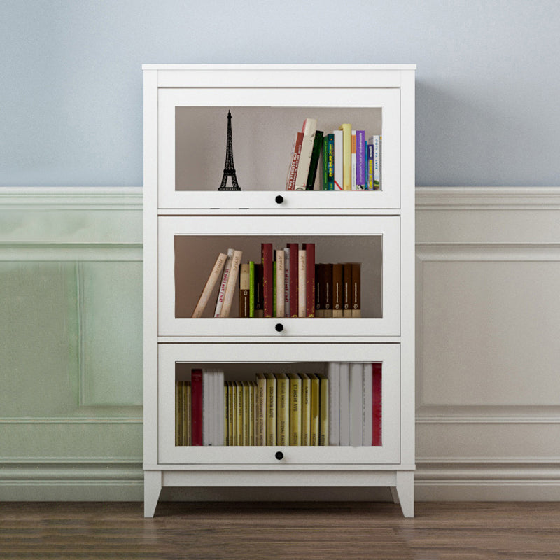 White Manufactured Wood Standard Bookcase Modern Bookshelf with Glass Doors