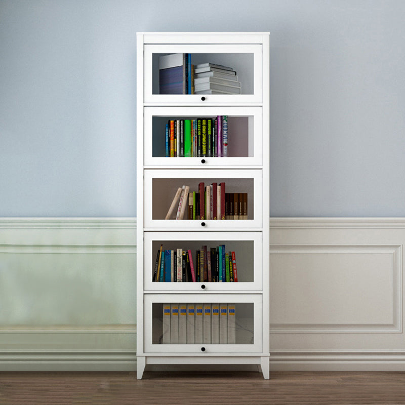 White Manufactured Wood Standard Bookcase Modern Bookshelf with Glass Doors