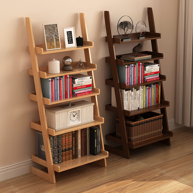 Contemporary Style Ladder Bookcase Wooden Vertical Open Back Book Shelf