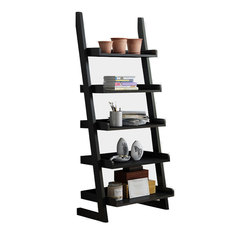 Contemporary Style Ladder Bookcase Wooden Vertical Open Back Book Shelf