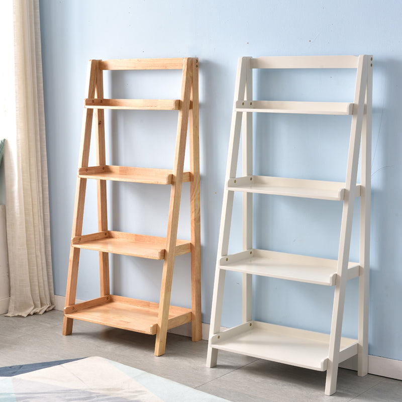 Contemporary Style Ladder Bookcase Wooden Vertical Open Back Book Shelf