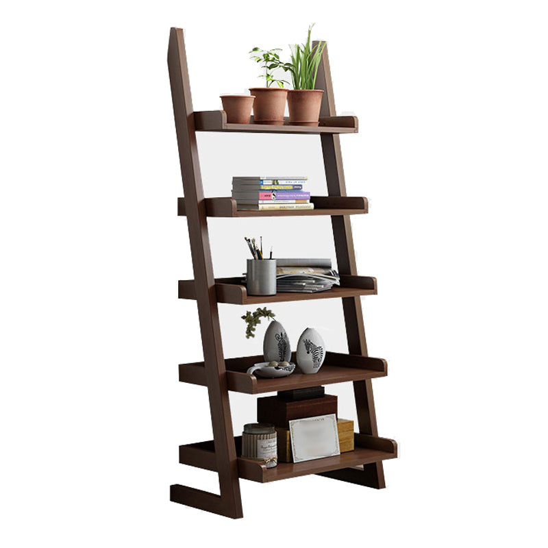 Contemporary Style Ladder Bookcase Wooden Vertical Open Back Book Shelf