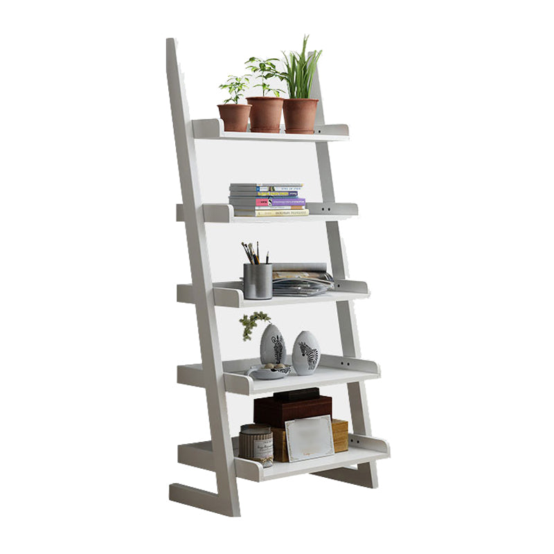 Contemporary Style Ladder Bookcase Wooden Vertical Open Back Book Shelf