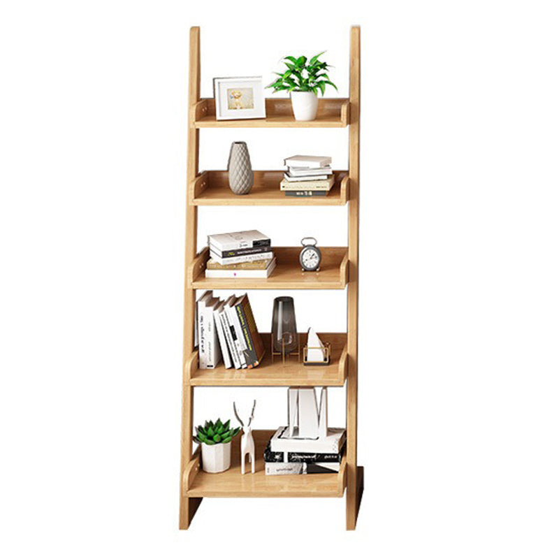 Contemporary Style Ladder Bookcase Wooden Vertical Book Shelf