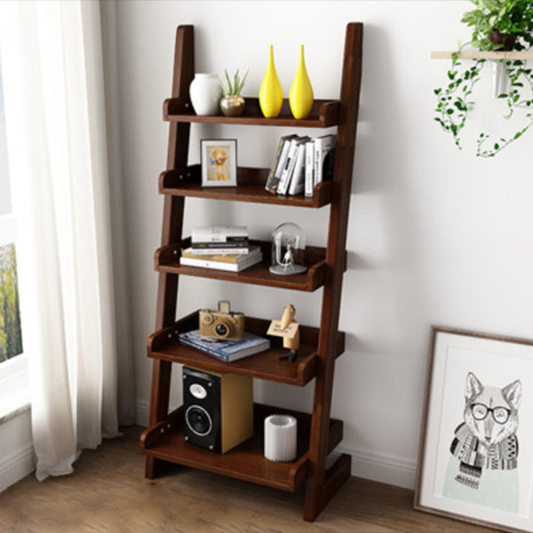 Contemporary Style Ladder Bookcase Wooden Vertical Book Shelf