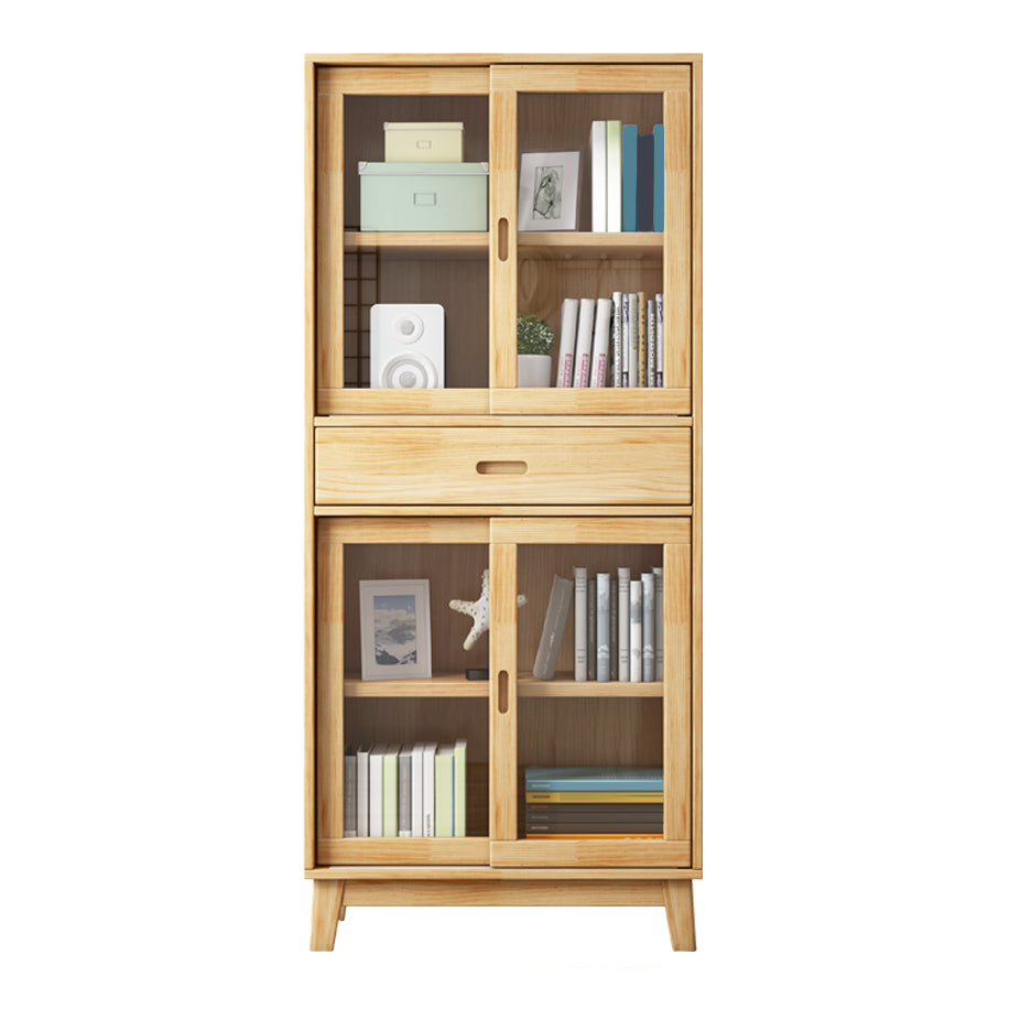 Natural Scandinavian Standard Bookcase Pine Wood Bookcase with Door