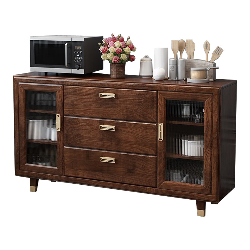 Modern Rubberwood Solid Wood Sideboard 34.5" H Brown Credenza for Dining Room
