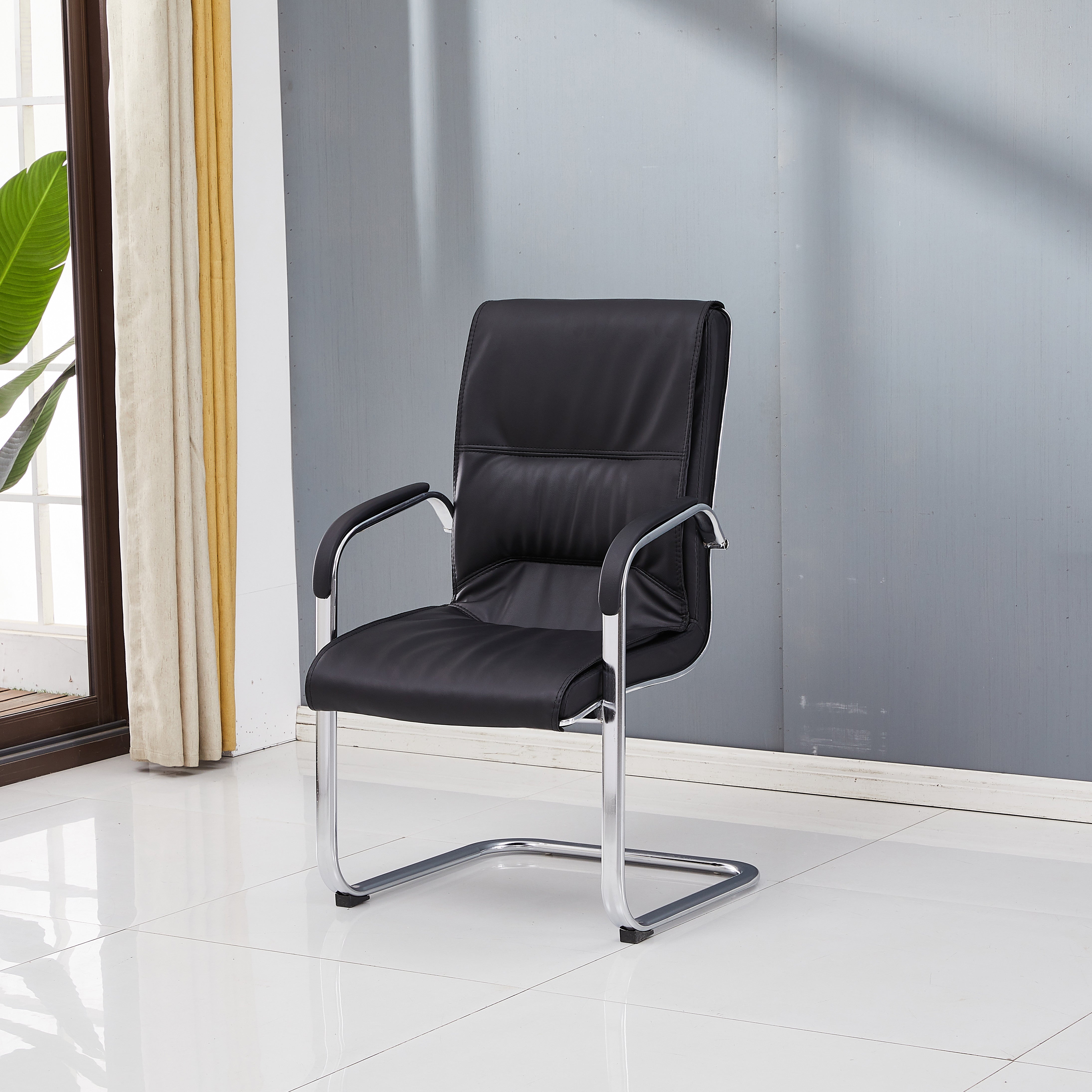 Chrome Metal Base Contemporary Style Task Chair Leather Office Chair