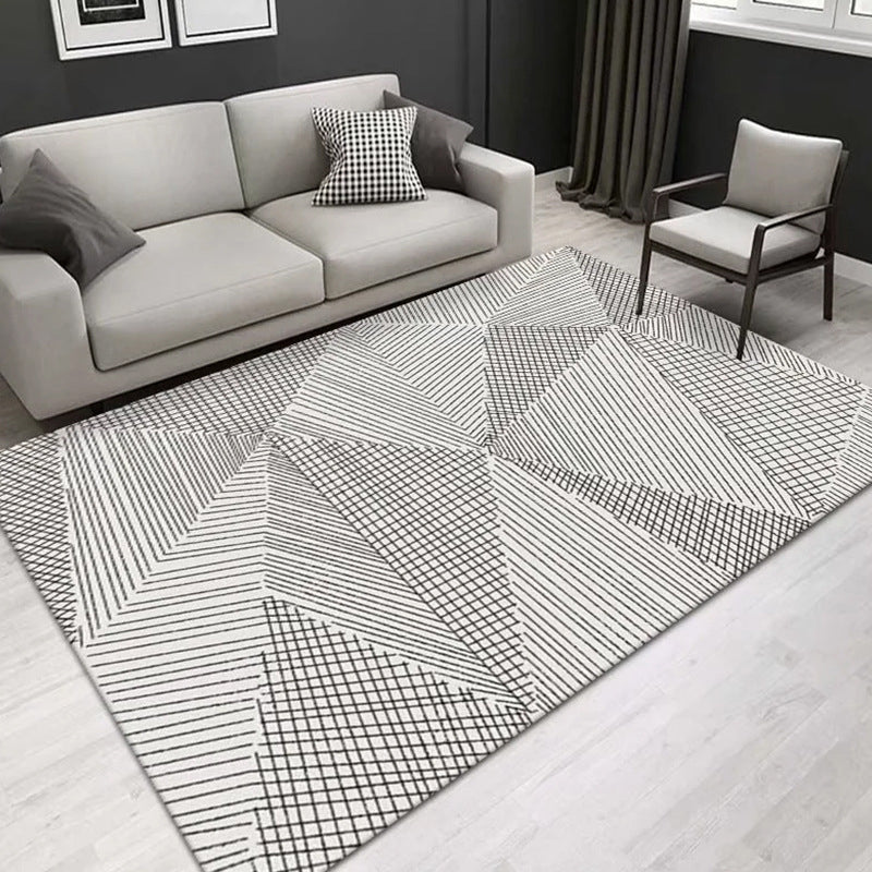 Gray Modern Carpet Polyester Striped Carpet Washable Area Carpet for Living Room