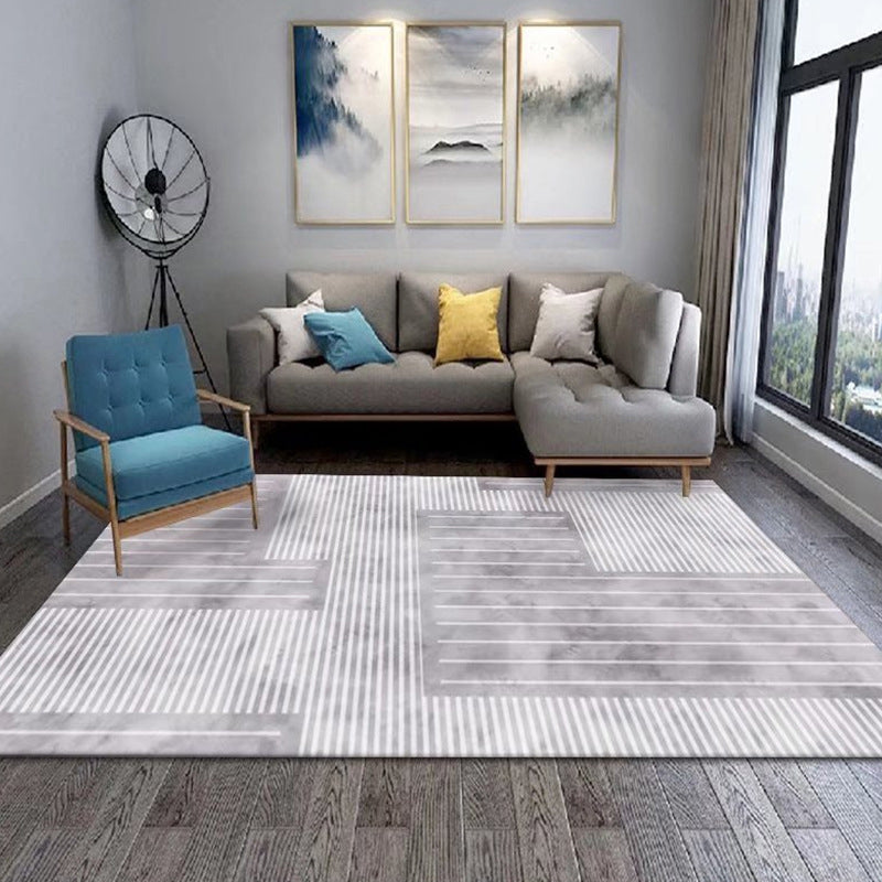 Gray Modern Carpet Polyester Striped Carpet Washable Area Carpet for Living Room