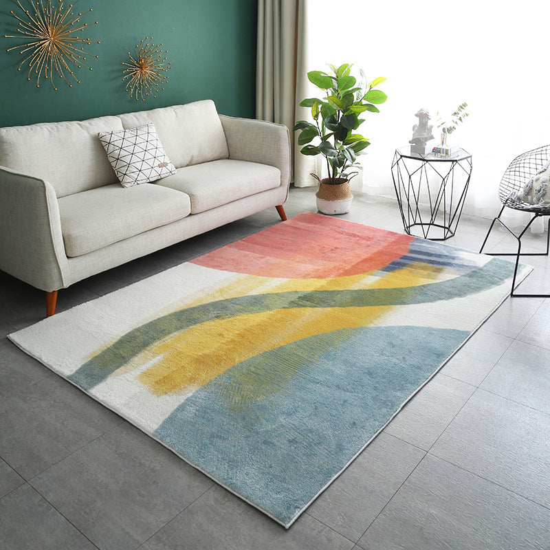 White Color Piece Rug Polyester Modern Indoor Rug Non-Slip Backing Rug for Drawing Room