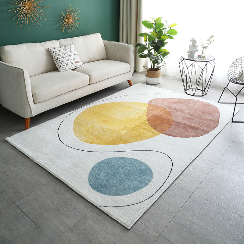 White Color Piece Rug Polyester Modern Indoor Rug Non-Slip Backing Rug for Drawing Room