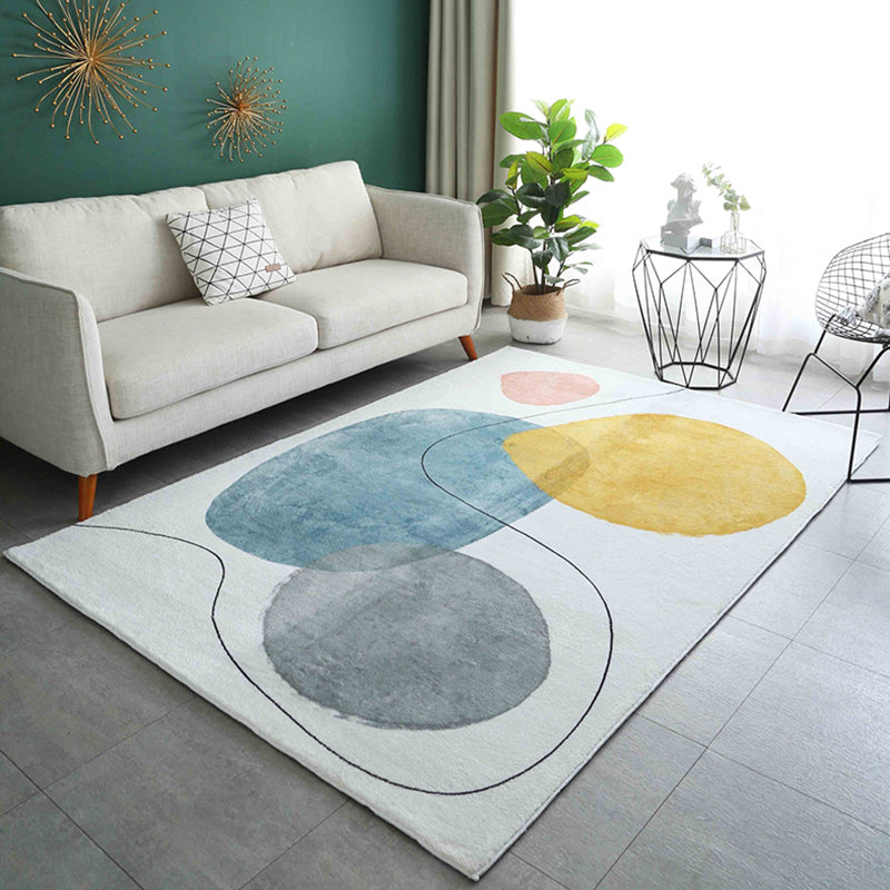 White Color Piece Rug Polyester Modern Indoor Rug Non-Slip Backing Rug for Drawing Room