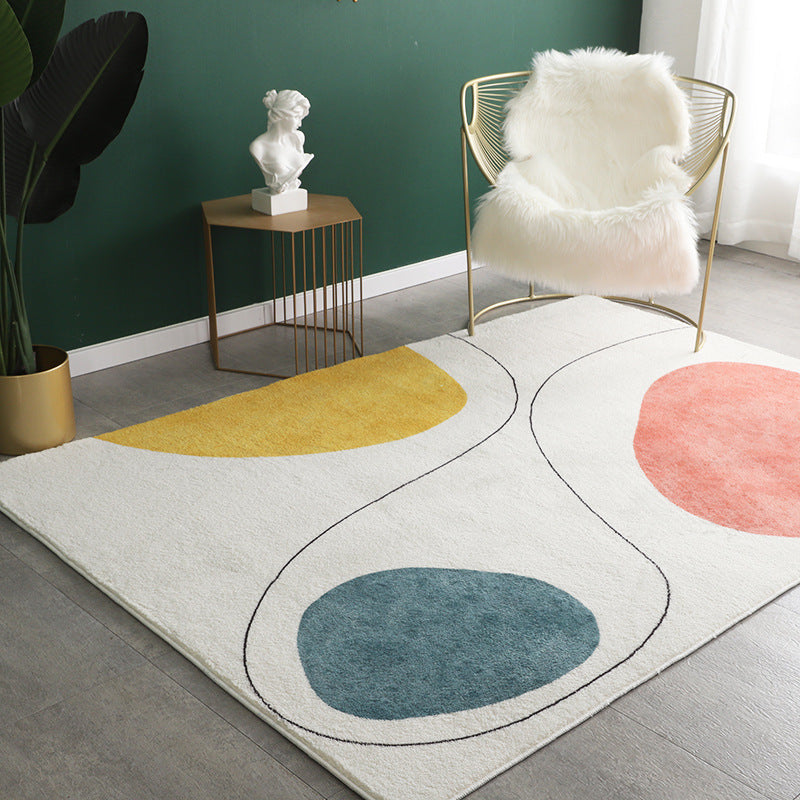 White Color Piece Rug Polyester Modern Indoor Rug Non-Slip Backing Rug for Drawing Room
