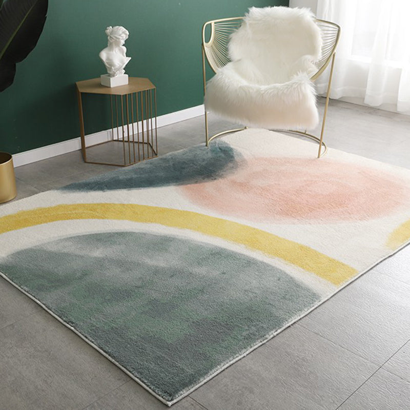 White Color Piece Rug Polyester Modern Indoor Rug Non-Slip Backing Rug for Drawing Room