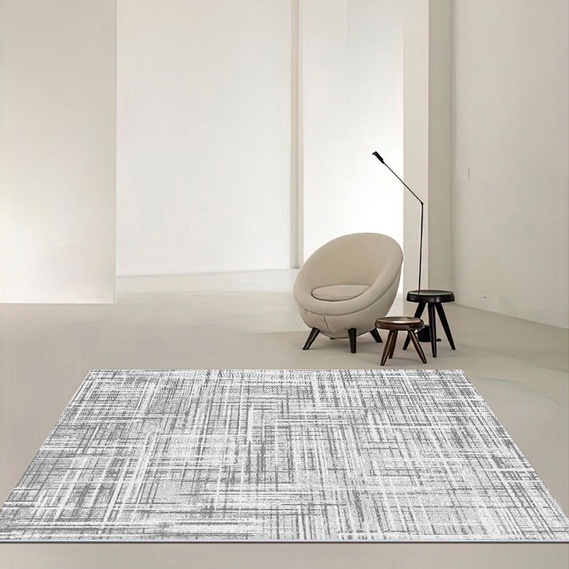 Gray Modern Carpet Polyester Microgroove Carpet Washable Carpet for Living Room