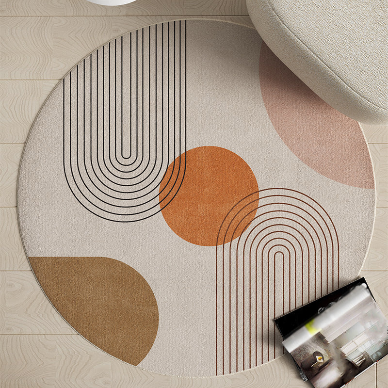 Beige Circle Carpet Polyester Simple Carpet Stain Resistant Carpet for Living Room