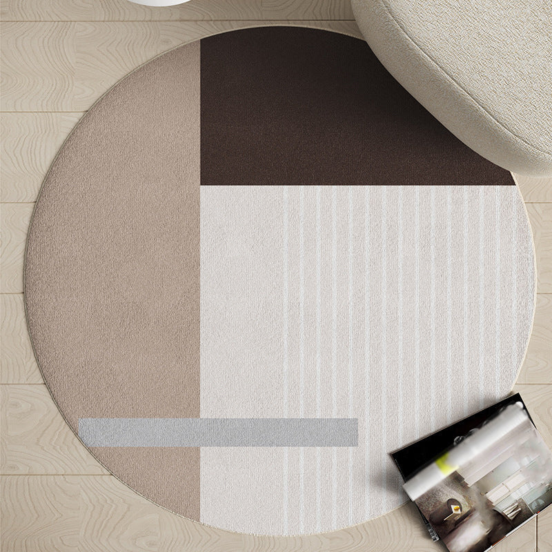 Beige Circle Carpet Polyester Simple Carpet Stain Resistant Carpet for Living Room