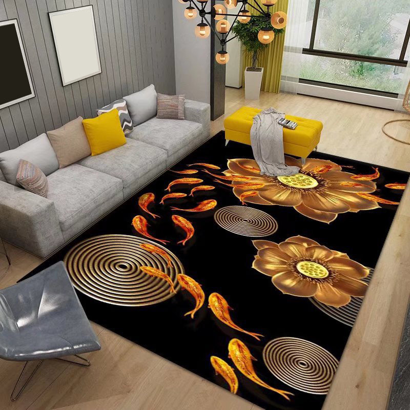 Black Modern Rug Polyester Butterfly Rug Stain Resistant Rug for Drawing Room