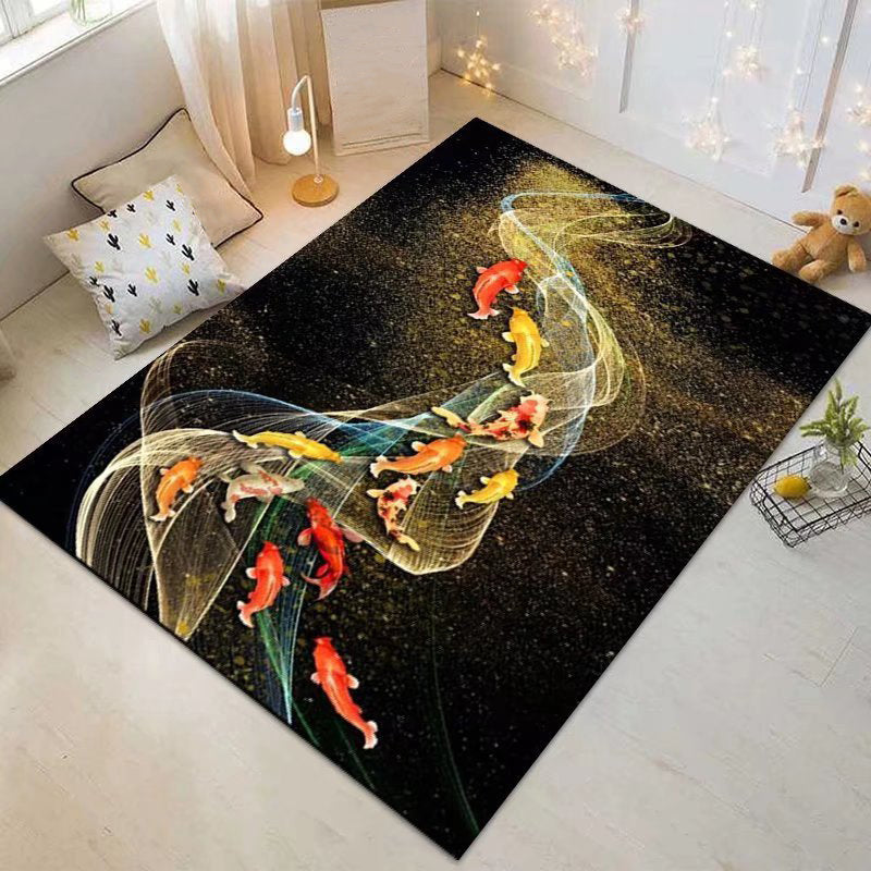 Black Modern Rug Polyester Butterfly Rug Stain Resistant Rug for Drawing Room