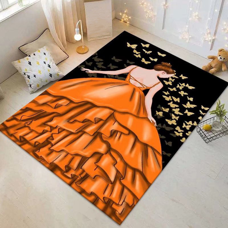 Black Modern Rug Polyester Butterfly Rug Stain Resistant Rug for Drawing Room