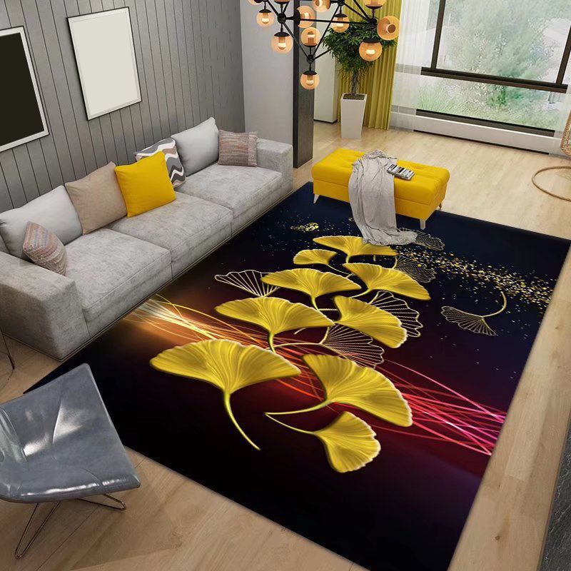 Black Modern Rug Polyester Butterfly Rug Stain Resistant Rug for Drawing Room