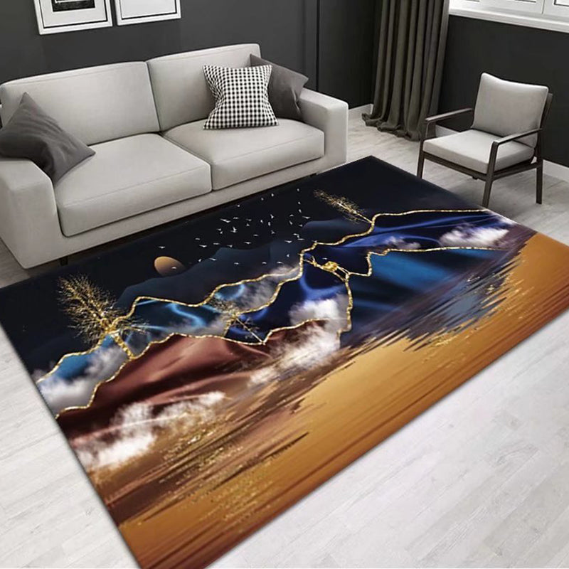 Blue Gorgeous Rug Polyester Peacock Rug Stain Resistant Rug for Living Room