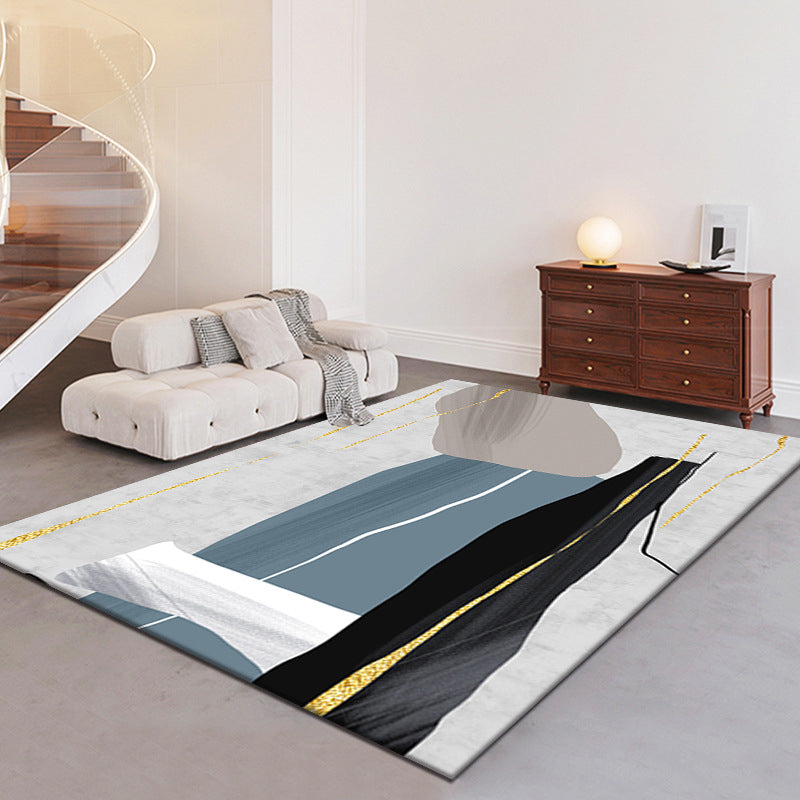 Light Grey Modern Rug Polyester Abstract Print Rug Non-Slip Backing Rug for Living Room