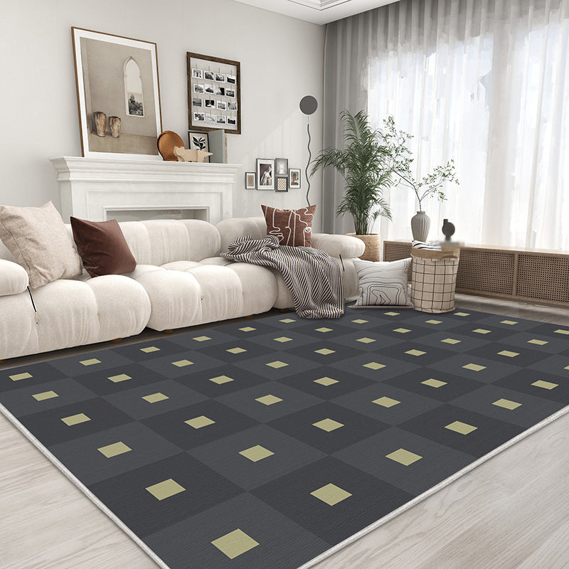 Black Modern Rug Polyester Square Pattern Rug Stain Resistant Rug for Drawing Room
