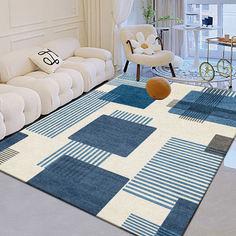 Blue Modern Rug Polyester Pattern Rug Stain Resistant Rug for Living Room