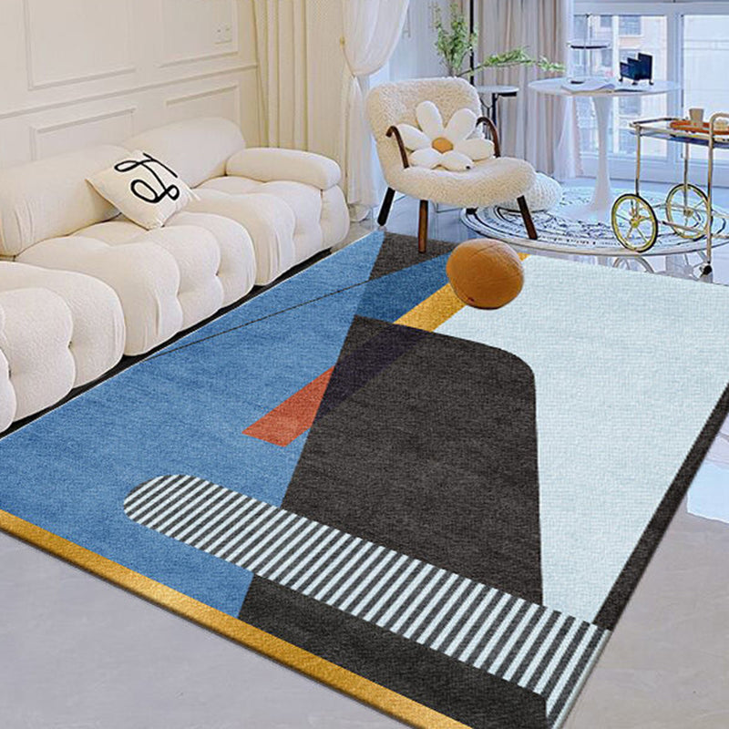 Blue Modern Rug Polyester Pattern Rug Stain Resistant Rug for Living Room