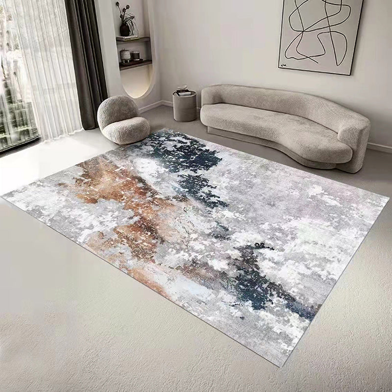Gray Modern Rug Polyester Graphic Rug Non-Slip Backing Rug for Drawing Room