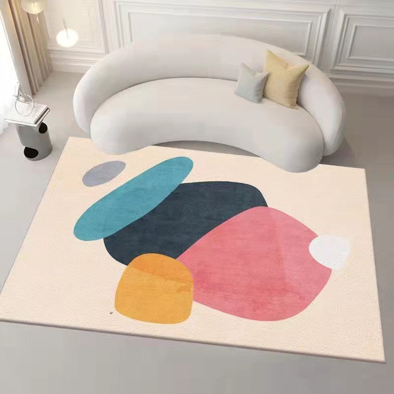 Beige Casual Rug Polyester Color Block Rug Stain Resistant Rug for Living Room