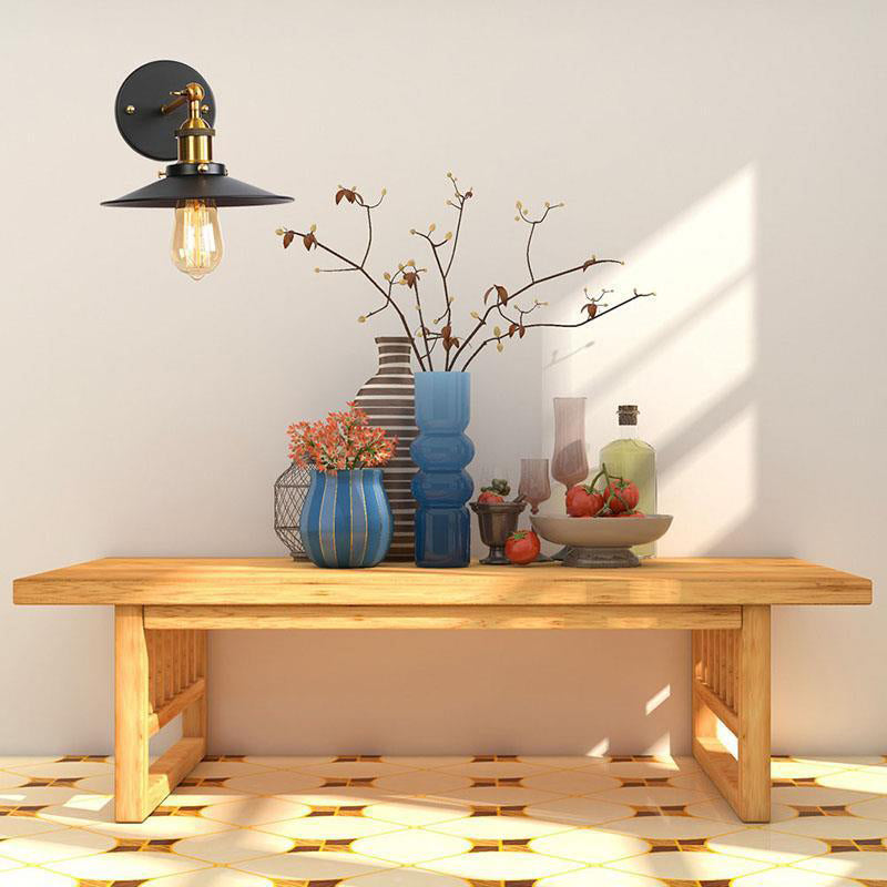 Retro Style Geometric Wall Light Metal Shade Black Wall Sconce for Restaurant