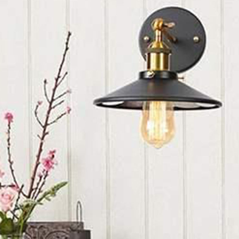 Retro Style Geometric Wall Light Metal Shade Black Wall Sconce for Restaurant