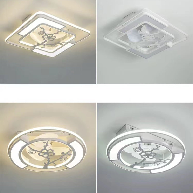 4 Lights Ceiling Fan Light Modern LED Ceiling Mount Lamp with Acrylic Shade for Bedroom