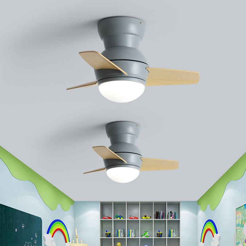 Kids Style Round Shape Ceiling Fan Light Metal Single Light LED Ceiling Fan Lamp