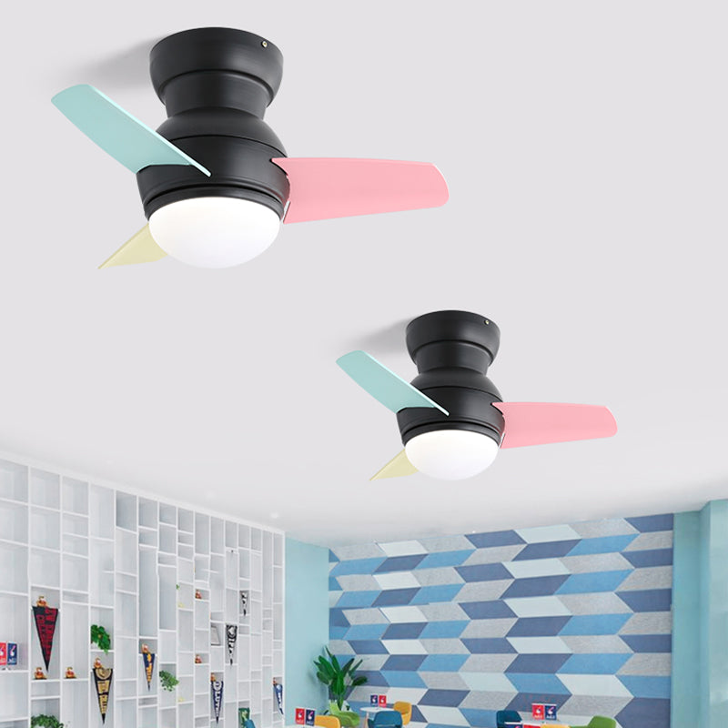 Kids Style Round Shape Ceiling Fan Light Metal Single Light LED Ceiling Fan Lamp