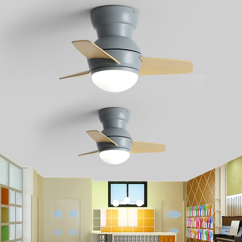 Kids Style Round Shape Ceiling Fan Light Metal Single Light LED Ceiling Fan Lamp