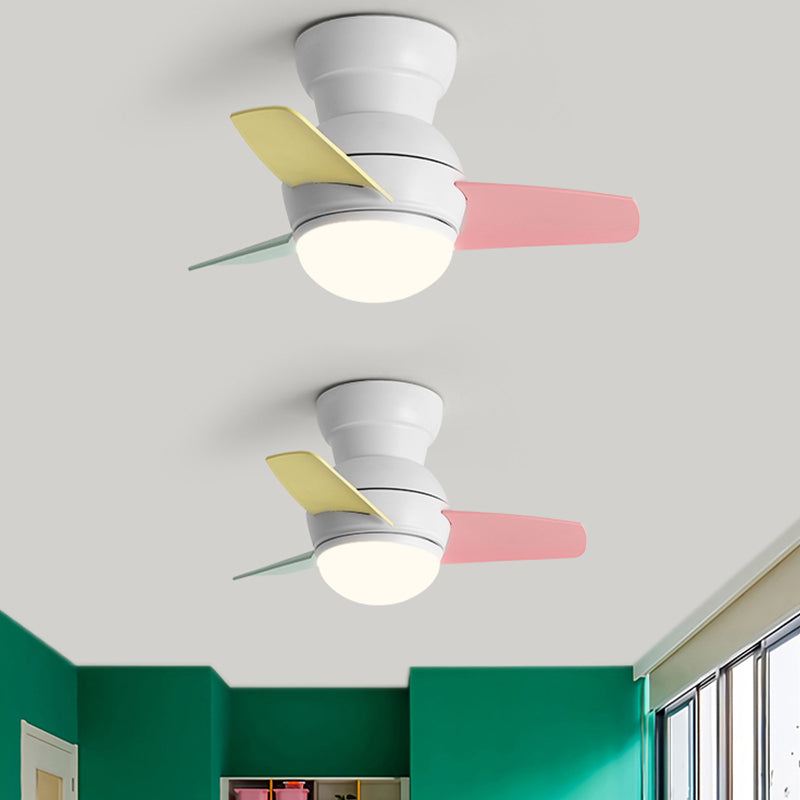 Kids Style Round Shape Ceiling Fan Light Metal Single Light LED Ceiling Fan Lamp