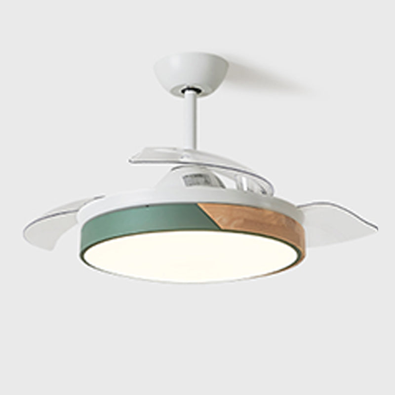 Kids Style Round Shape Ceiling Fan Light Metal 1-Light LED Ceiling Fan Lamp