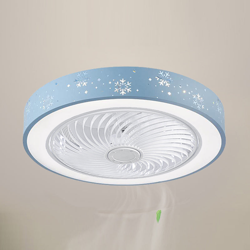 Round Shape Ceiling Fan Light Kids Style Metal 1-Light LED Ceiling Fan Lamp